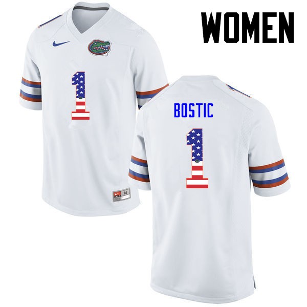 Florida Gators Women #1 Jonathan Bostic College Football Jersey USA Flag Fashion White